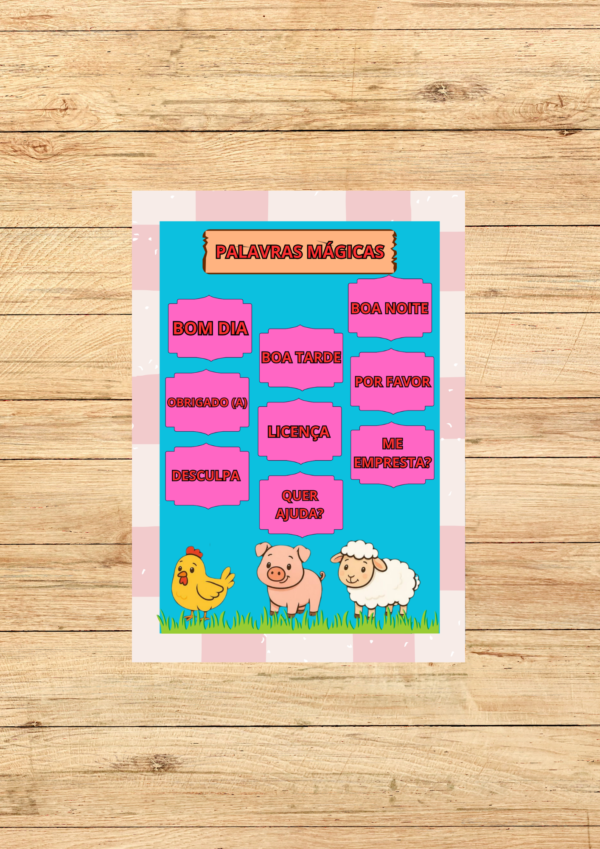 CARTAZ PALAVRAS MÁGICAS TEMA FAZENDINHA 3X3