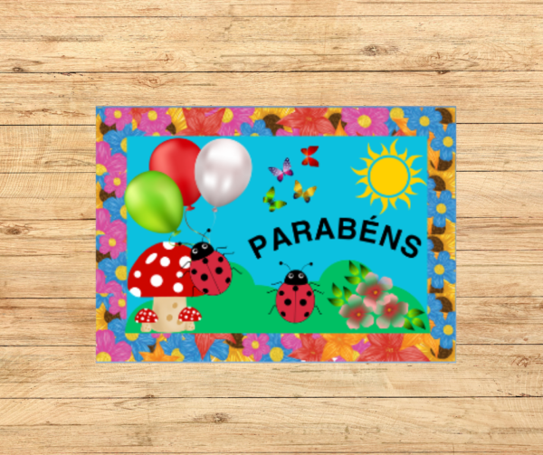 CARTAZ DE PARABÉNS TEMA JARDIM 2X2
