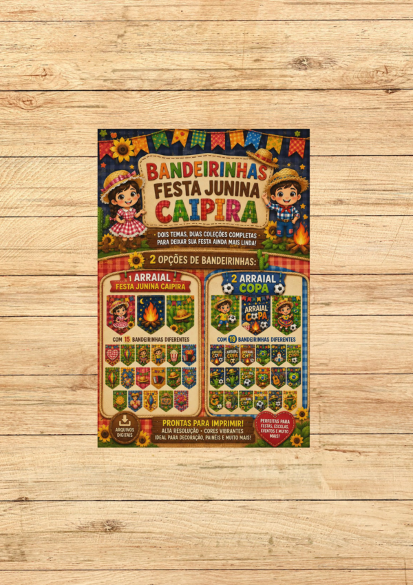 KIT BANDEIRINHAS ARRAIAL CAIPIRA E COPA